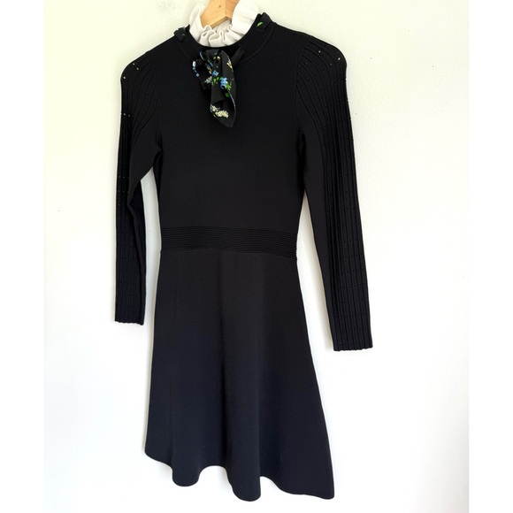 Sandro • Clemence Ruffle with Silk Scarf Collar Knit Dress in Black - Picture 8 of 14